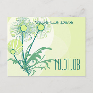 Save The Date Golden Lime Green Floral Wedding Announcement Postcard