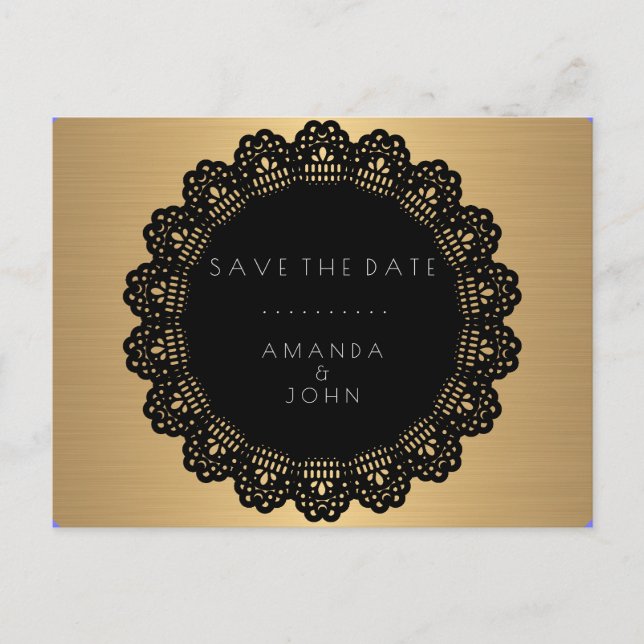 Save The Date Golden Minimalism Black Announcement Postcard (Front)