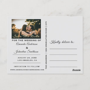 Save The Date Golden Script Photo Black White Gray Postcard