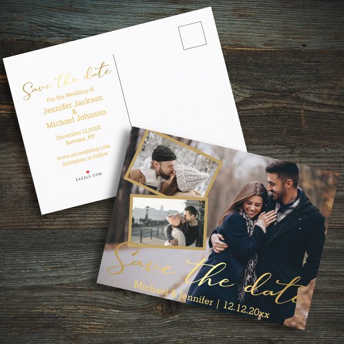 save the date golden wedding 3 photo collage  announcement postcard