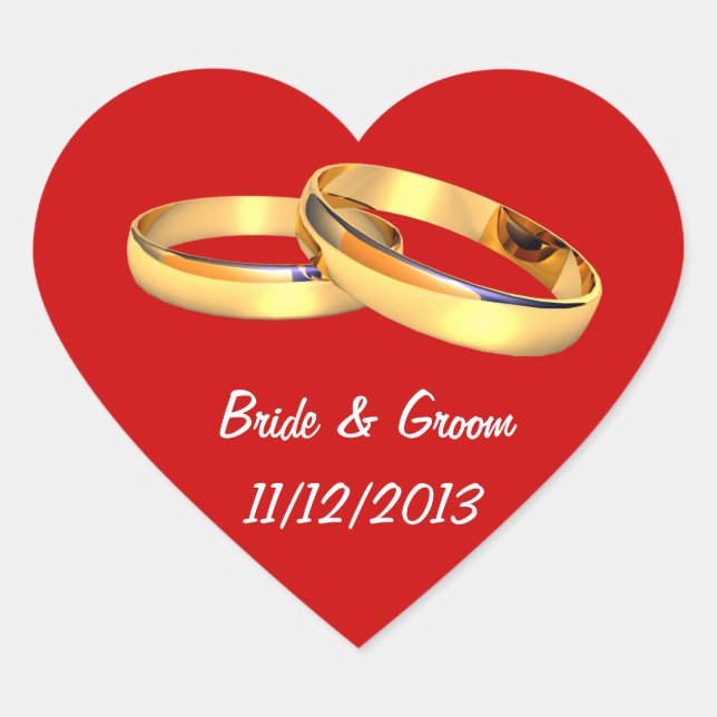 Save the date golden wedding rings heart sticker (Front)