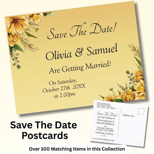 Save The Date - Golden Yellow Announcement Postcard (Creator Uploaded)