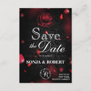 Save the Date - Gothic Black with Rose petals