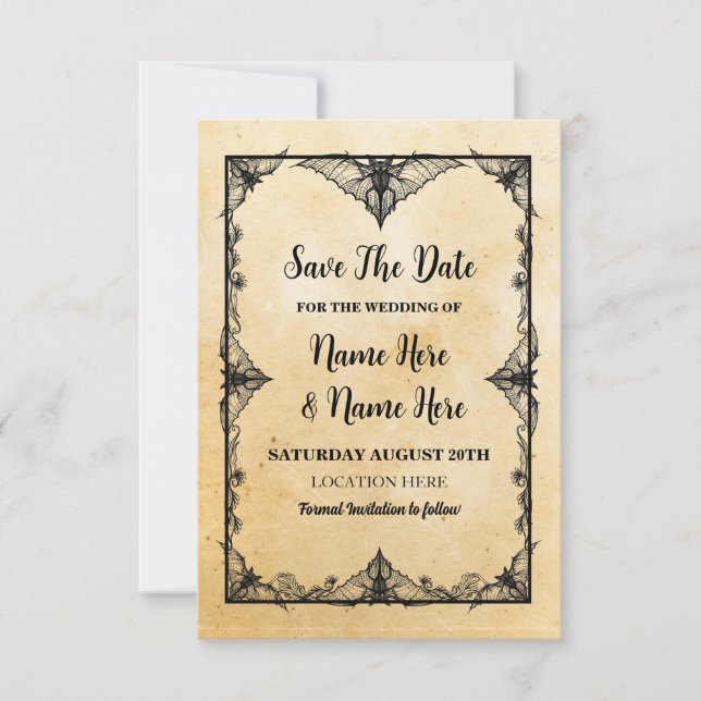 Save The Date Gothic Frame Halloween Bats  (Front)