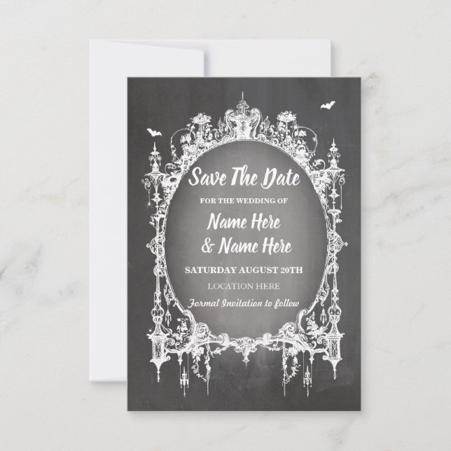 Save The Date Gothic Frame Halloween Rustic Card (Front)