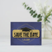 Save The Date Graduation Blue Gold Elegant Postcard (Standing Front)