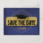Save The Date Graduation Blue Gold Elegant Postcard (Front)