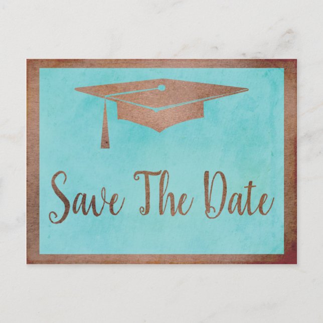 Save The Date Graduation - Chic Rose Gold Faux Postcard (Front)