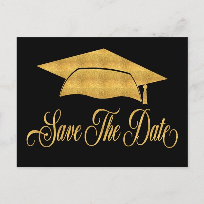 Save The Date Graduation Faux Gold Grad Cap Announcement Postcard