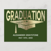 Save The Date Graduation Green & Faux Gold Modern Announcement Postcard (Front)