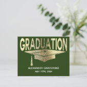 Save The Date Graduation Green & Faux Gold Modern Announcement Postcard (Standing Front)