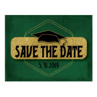 Save The Date Graduation Modern Green Gold Postcard