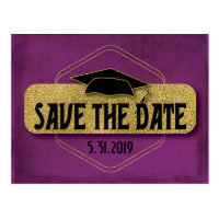 Save The Date Graduation Modern Purple Gold Postcard