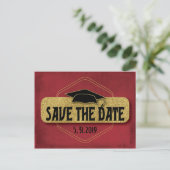 Save The Date Graduation Modern Red Gold Postcard (Standing Front)