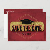 Save The Date Graduation Modern Red Gold Postcard (Front/Back)
