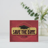 Save The Date Graduation Modern Red Gold Postcard (Standing Front)