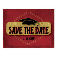 Save The Date Graduation Modern Red Gold Postcard