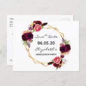 Save the Date graduation party 2020 gold florals Postcard (Front/Back)