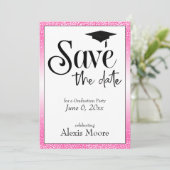 Save the Date Graduation Party Black on Hot Pink Invitation (Standing Front)