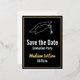 Save The Date Graduation Party Black White Gold Foil Invitation Postcard