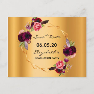 Save the Date graduation party gold florals 2026 Postcard