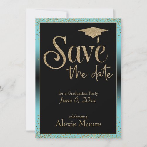 Save the Date Graduation Party Gold  Turquoise Invitation