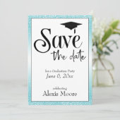 Save the Date Graduation Party, Turquoise Invitation (Standing Front)