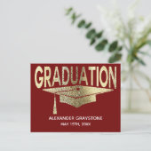 Save The Date Graduation Red & Faux Gold Modern Announcement Postcard (Standing Front)