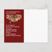 Save The Date Graduation Red & Faux Gold Modern Announcement Postcard (Back)