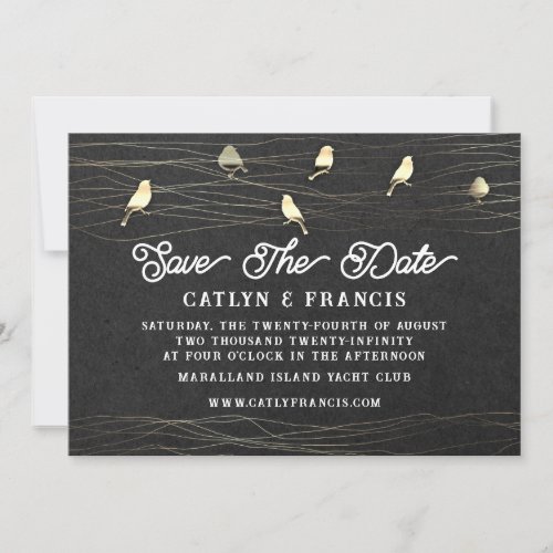 Save The Date Gray Gold Kraft Foto Cottage Bird Invitation