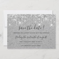 Save The Date  Gray Kraft Silver Drips Glitter