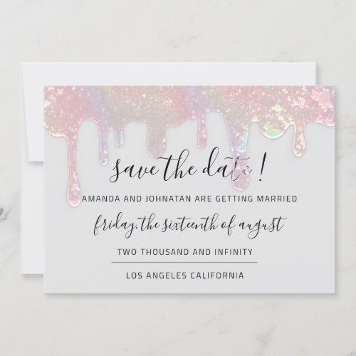 Save The Date Gray Rose Pastel Drips 