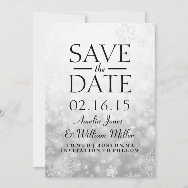 Save The Date Gray Sparkle Snowflake (Front)