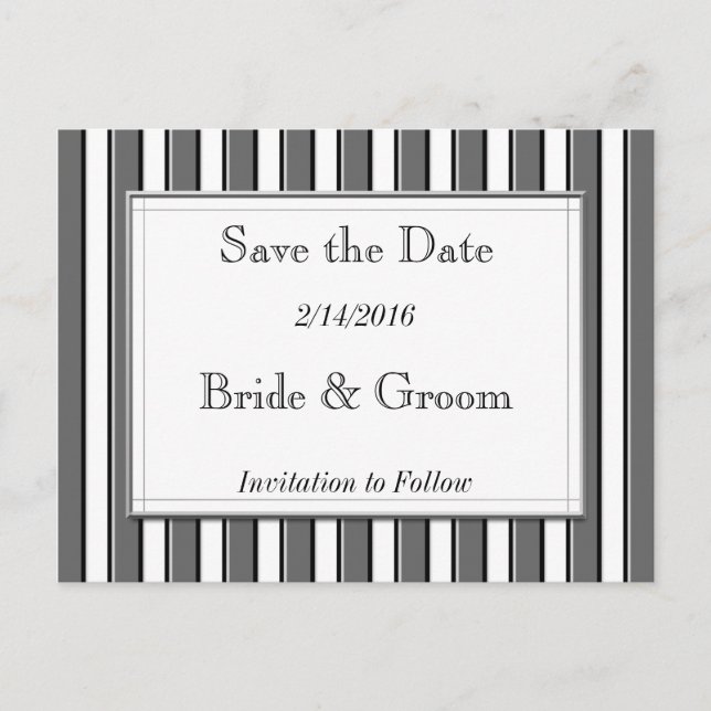 Save the Date Gray Striped Postcard (Front)