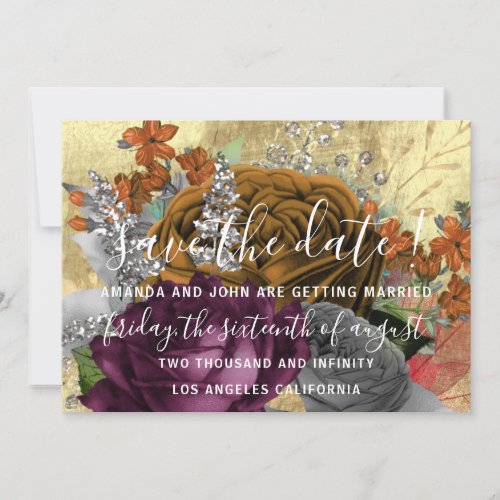Save The Date Gray Wreath Gold Marsala