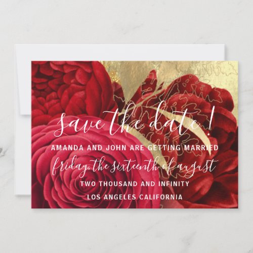 Save The Date Gray Wreath Gold Red Roses 