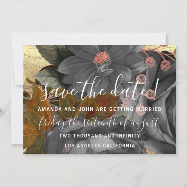 Save The Date Gray Wreath Golden (Front)