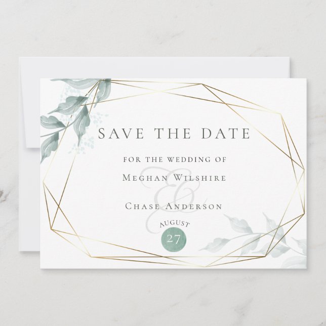 Save the Date  |  Grayed Jade Green Botanical (Front)
