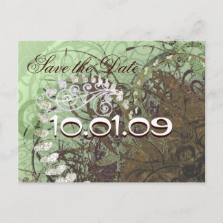 Save The Date Green and Brown Hearts - Customized Announcement Postcard