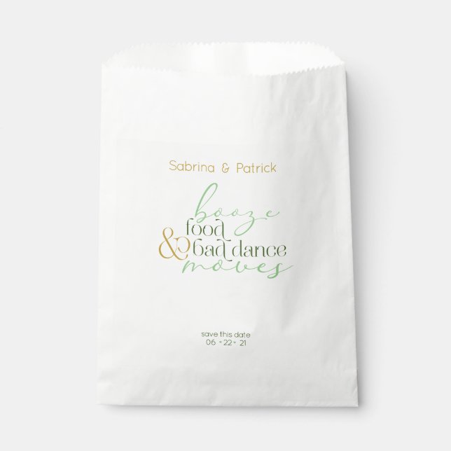 Save the Date  Green Booze Food Bad Dance Moves Favor Bag (Front)