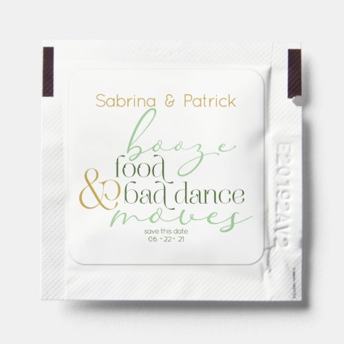 Save the Date  Green Booze Food Bad Dance Moves Hand Sanitizer Packet