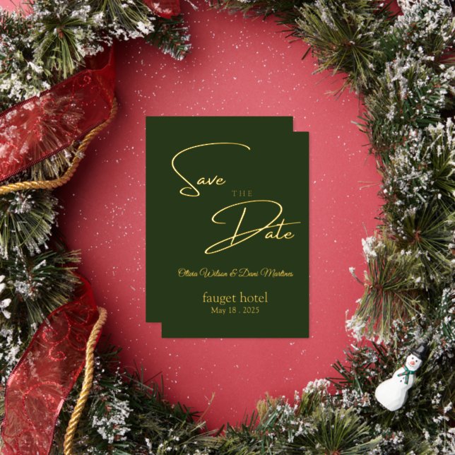 save the date green elegant foil invitation (Insitu)