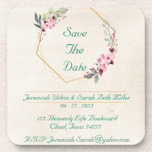 Save The Date - Green Floral Design - Coaster