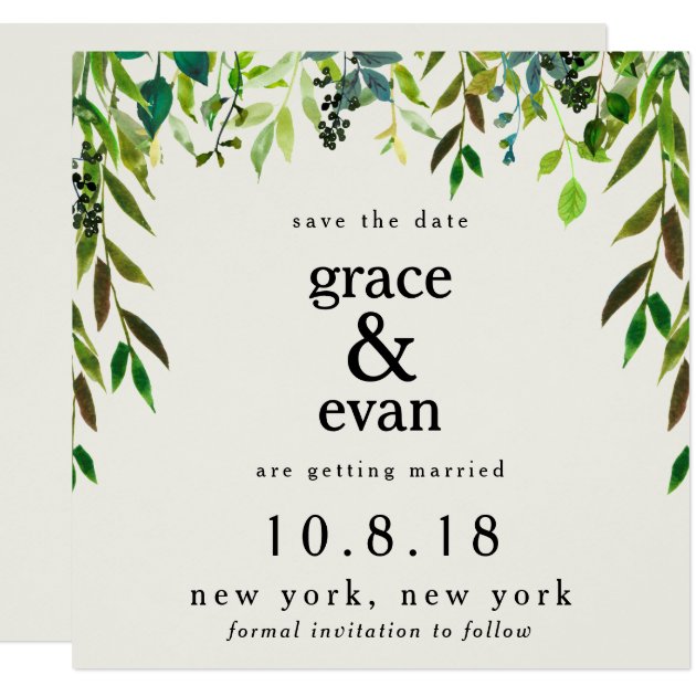 Save The Date Green Floral Leaf Olive Wreath Card
