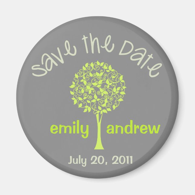 Save the Date Green/Gray Tree Magnet (Front)