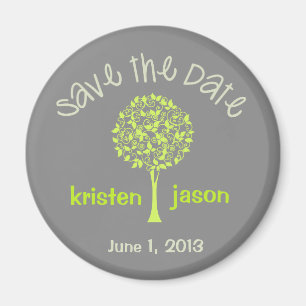 Save the Date Green/Gray Tree Magnet