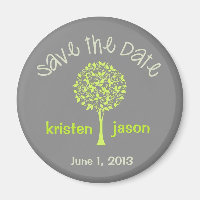 Save the Date Green/Gray Tree Magnet (Front)