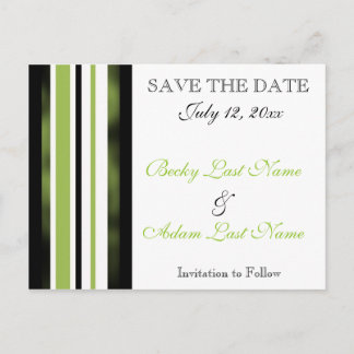 Save The Date Green Stripes Wedding Postcard