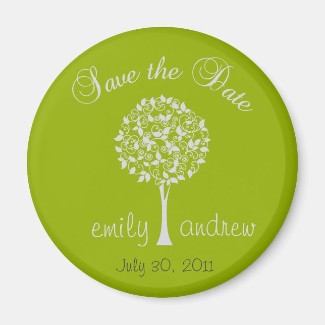 Save the Date Green Tree Magnet (Front)