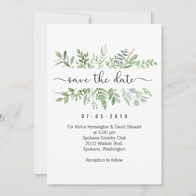 Save The Date Greenery Invitation Card (Front)